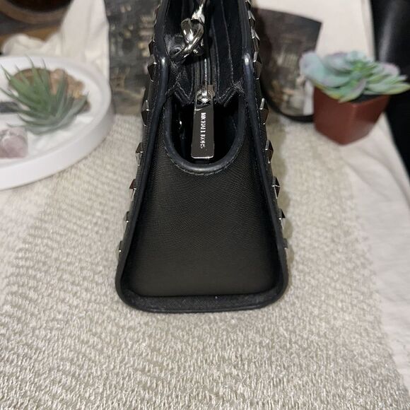 Michael Kors Black Crossgrain Leather Silver Tone Studded Small Crossbody Bag - Picture 4 of 9